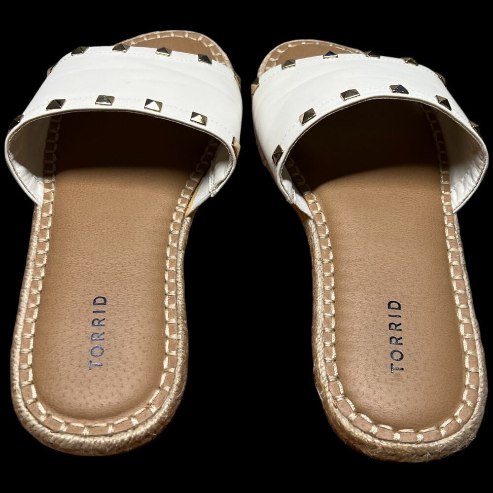 Torrid Women's Size 9WW White Leather Espadrilles Gold Studs Slides Plus Size - Picture 4 of 12